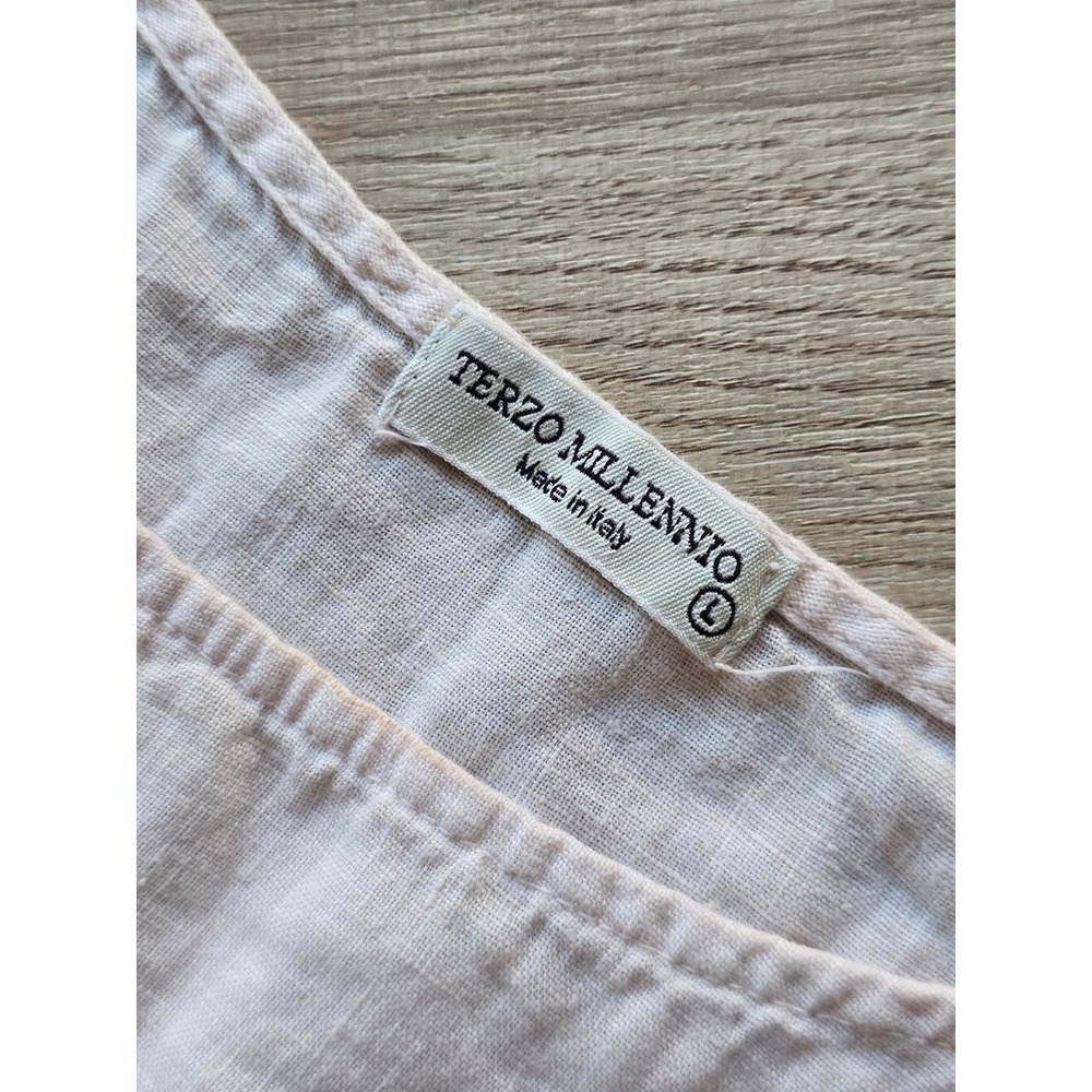 Terzo Millennio Women's Linen Top Size M Ivory Lace Hem Short Sleeve euro summer - Picture 4 of 6